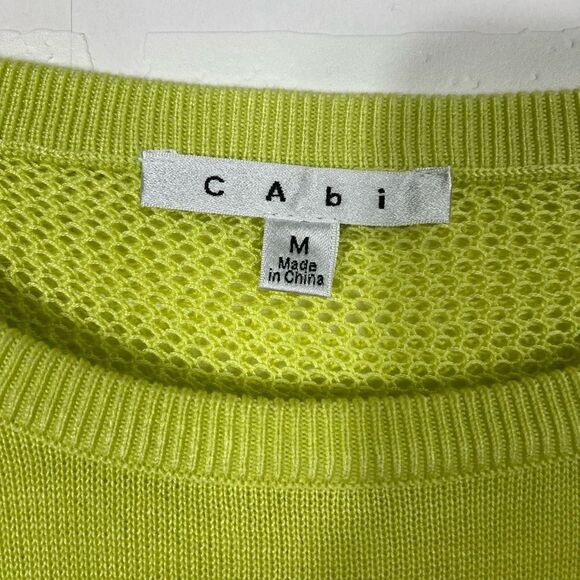 Cabi Womens Yellow Split Back Pullover Long Sleeve Mesh Sweater Size M - Picture 5 of 12
